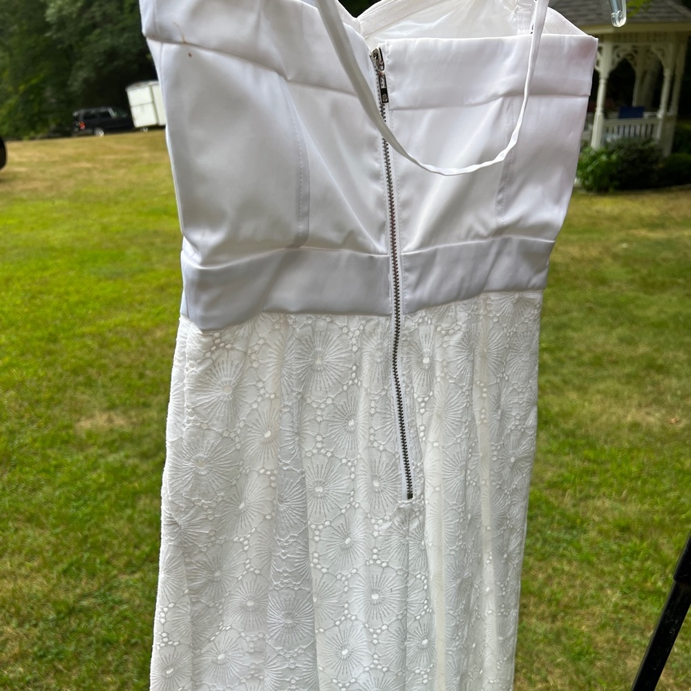 Bebe White Strapless Eyelet Mini - image 3